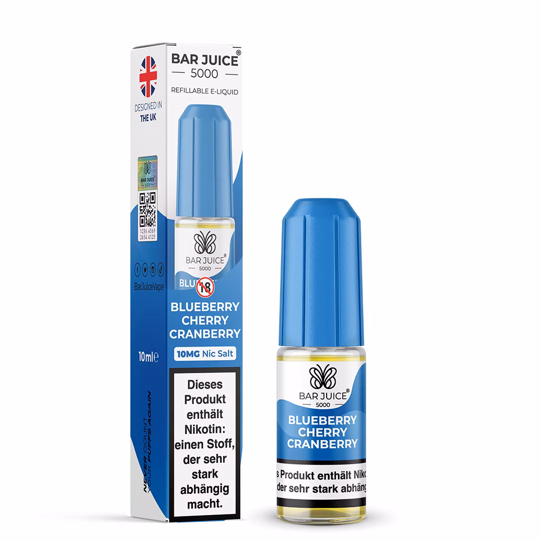 Bar Juice - 5000 - Blueberry Cherry Cranberry | Inhalt : 10ml | Nikotinsalz-Stärke : 10mg | Paketgröße : 1er Packung Bar Juice - 5000 - Blueberry Cherry Cranberry | Inhalt : 10ml | Nikotinsalz-Stärke : 10mg | Paketgröße : 1er Packung