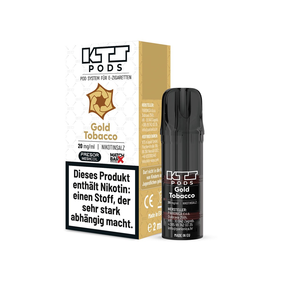 KTS - Prefilled Pod - Gold Tobacco - 2ml - 20mg - 1er Paket