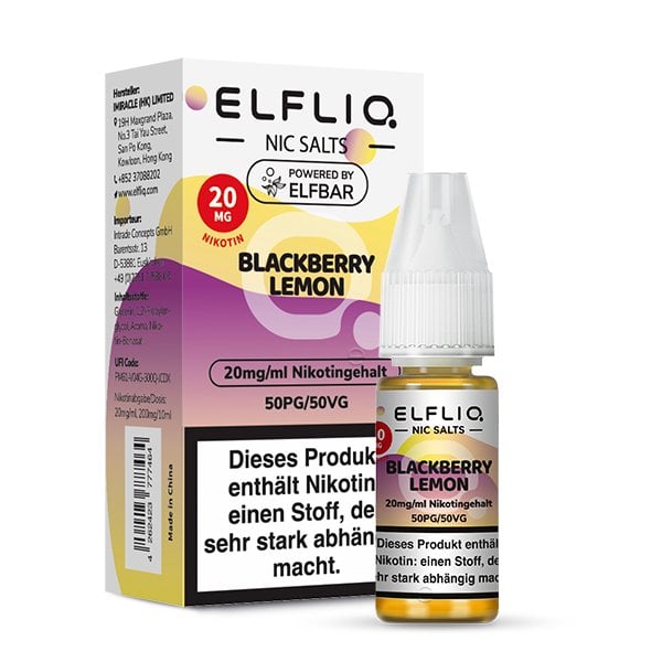 Elfbar - ElfLiq - 10ml - Blackberry Lemon | Nikotinsalz-Stärke : 20mg