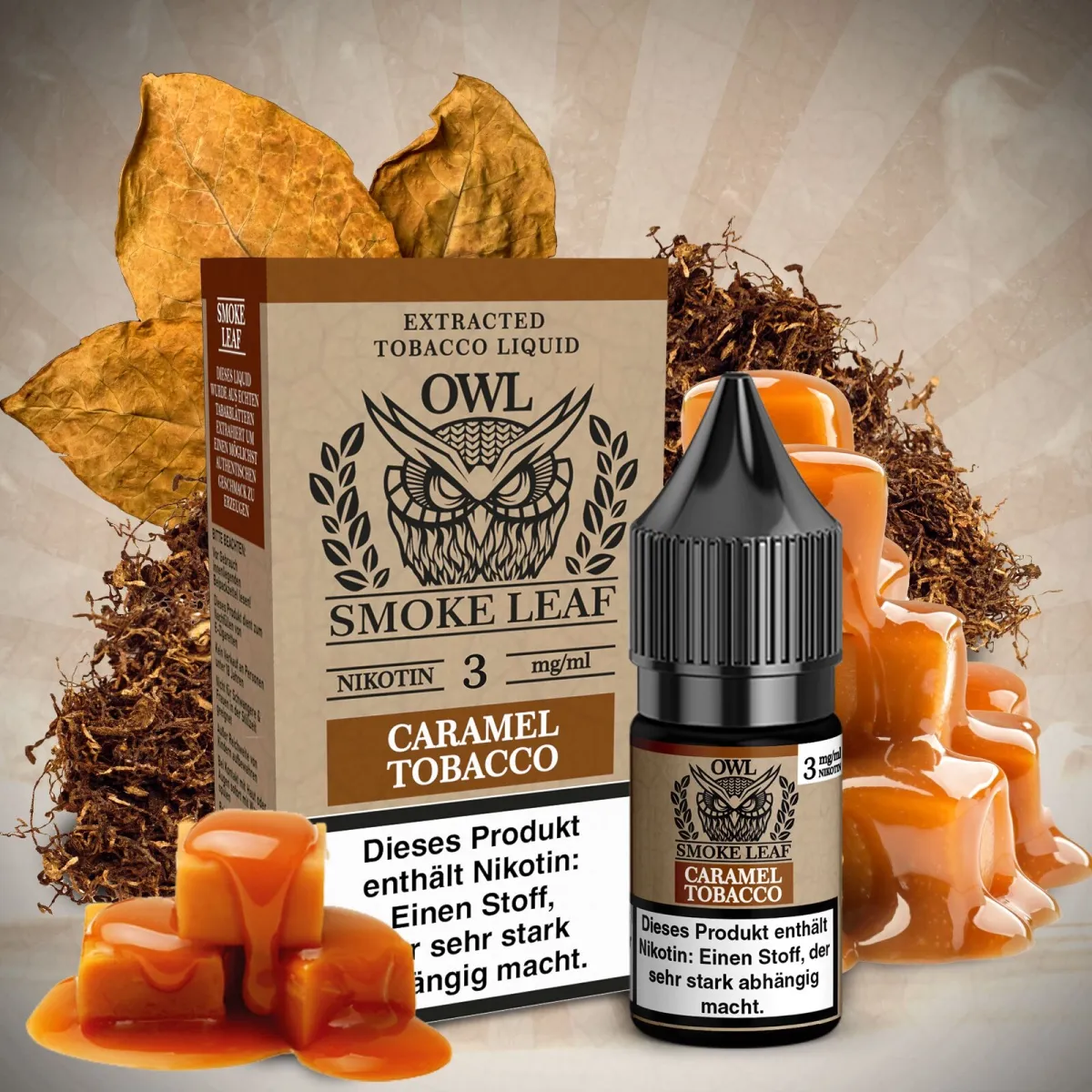 OWL Smoke Leaf Nikotin-Liquid Caramel Tobacco 10ml 3mg OWL Smoke Leaf Nikotin-Liquid Caramel Tobacco 10ml 3mg