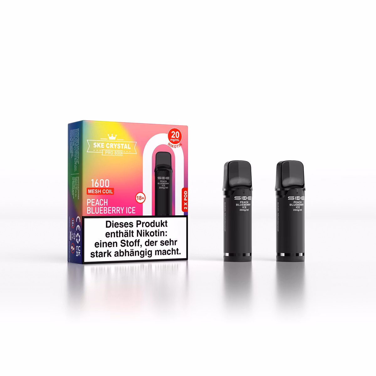 SKE - Crystal 800 Pro - Prefilled Pod - 20mg - 2er Paket - Peach Blueberry Ice