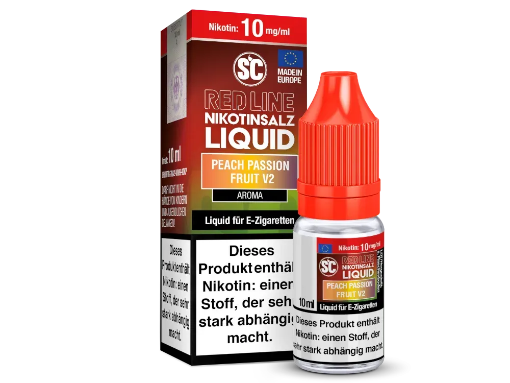 SC Red Line - Nikotinsalzliquid - 10ml - Peach Passion Fruit V2 | Nikotinsalz-Stärke : 10mg SC Red Line - Nikotinsalzliquid - 10ml - Peach Passion Fruit V2 | Nikotinsalz-Stärke : 10mg