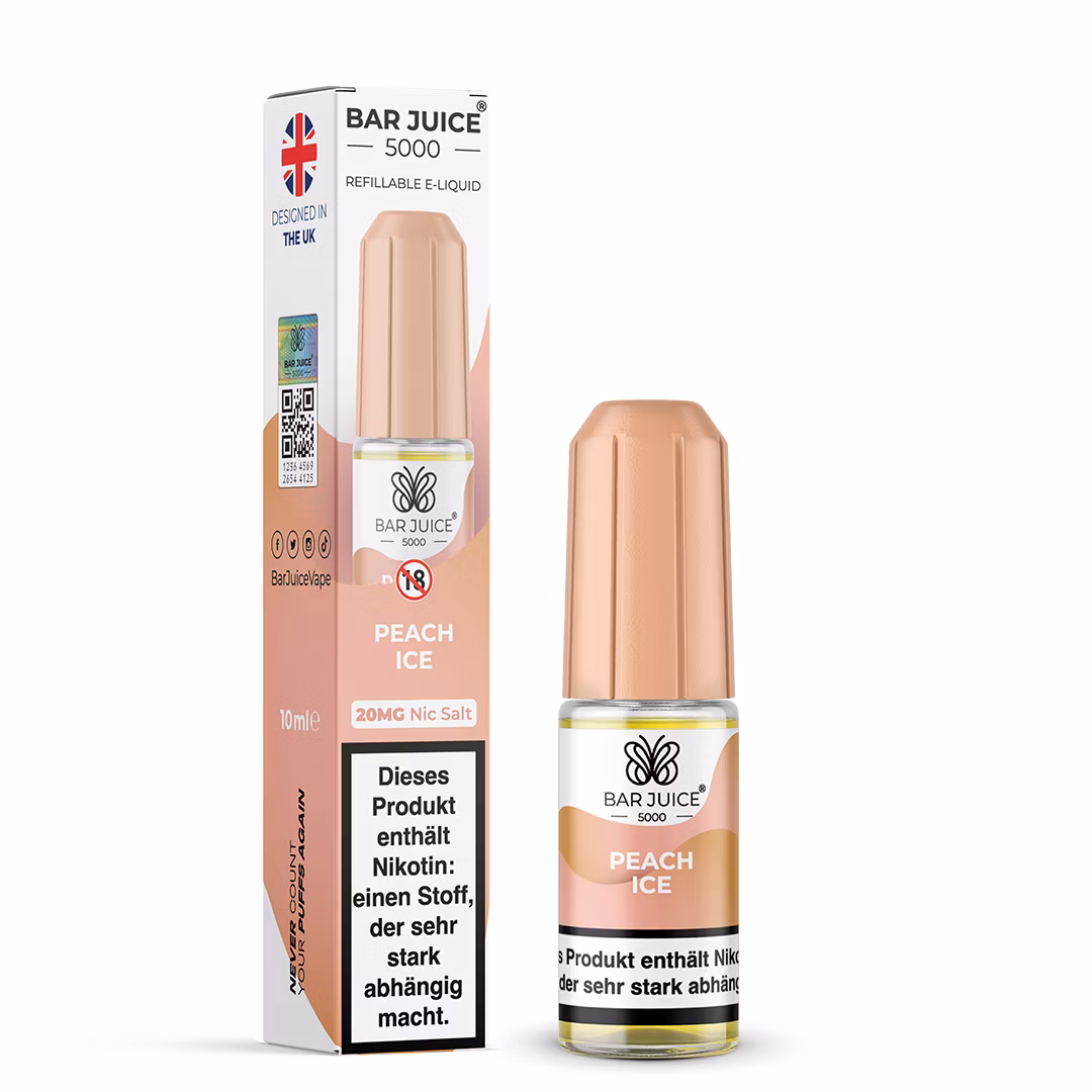 Bar Juice - 5000 - Peach Ice | Inhalt : 10ml | Nikotinsalz-Stärke : 20mg | Paketgröße : 1er Packung