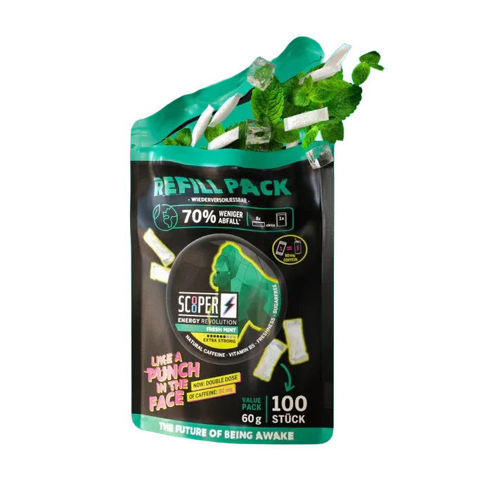 Scooper - Koffein Pouches - Refill Pack - Fresh Mint - 80mg - 100 Stück Scooper - Koffein Pouches - Refill Pack - Fresh Mint - 80mg - 100 Stück