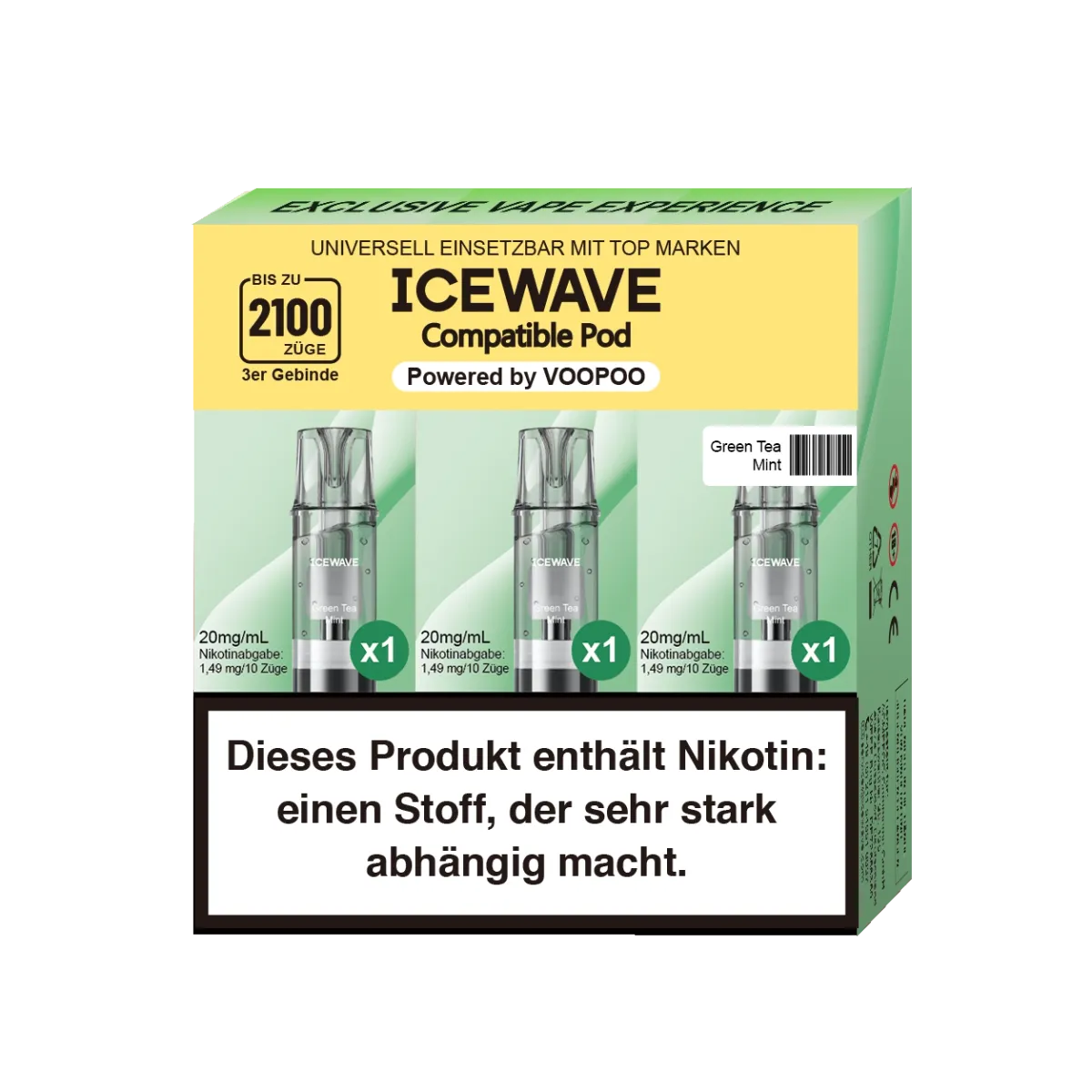 ICEWAVE - Prefilled Pod - 2ml - 3er Pack - Green Tea Mint ICEWAVE - Prefilled Pod - 2ml - 3er Pack - Green Tea Mint