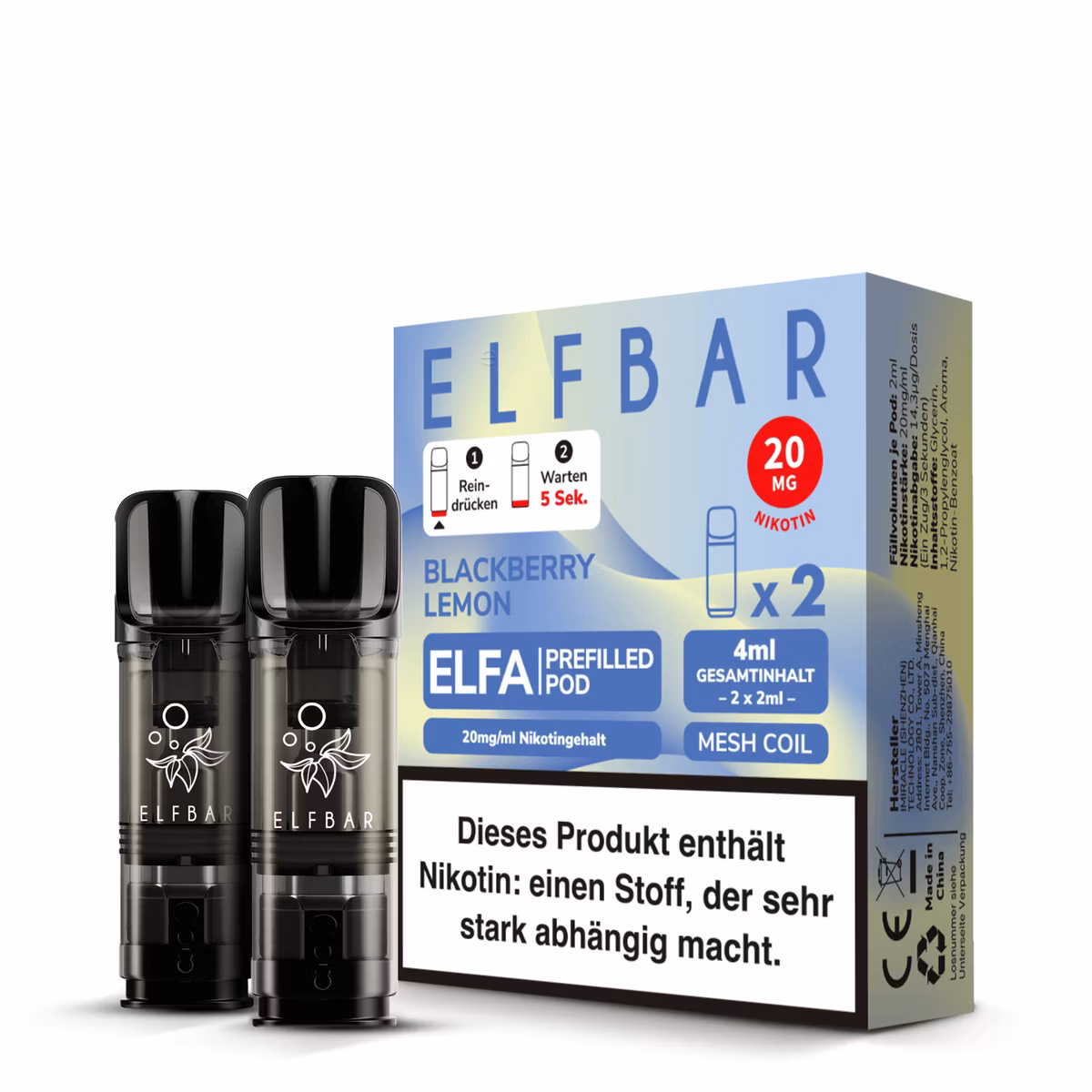 Elfbar - ELFA - Prefilled Pod - 2ml - 2er Pack - Blackberry Lemon
