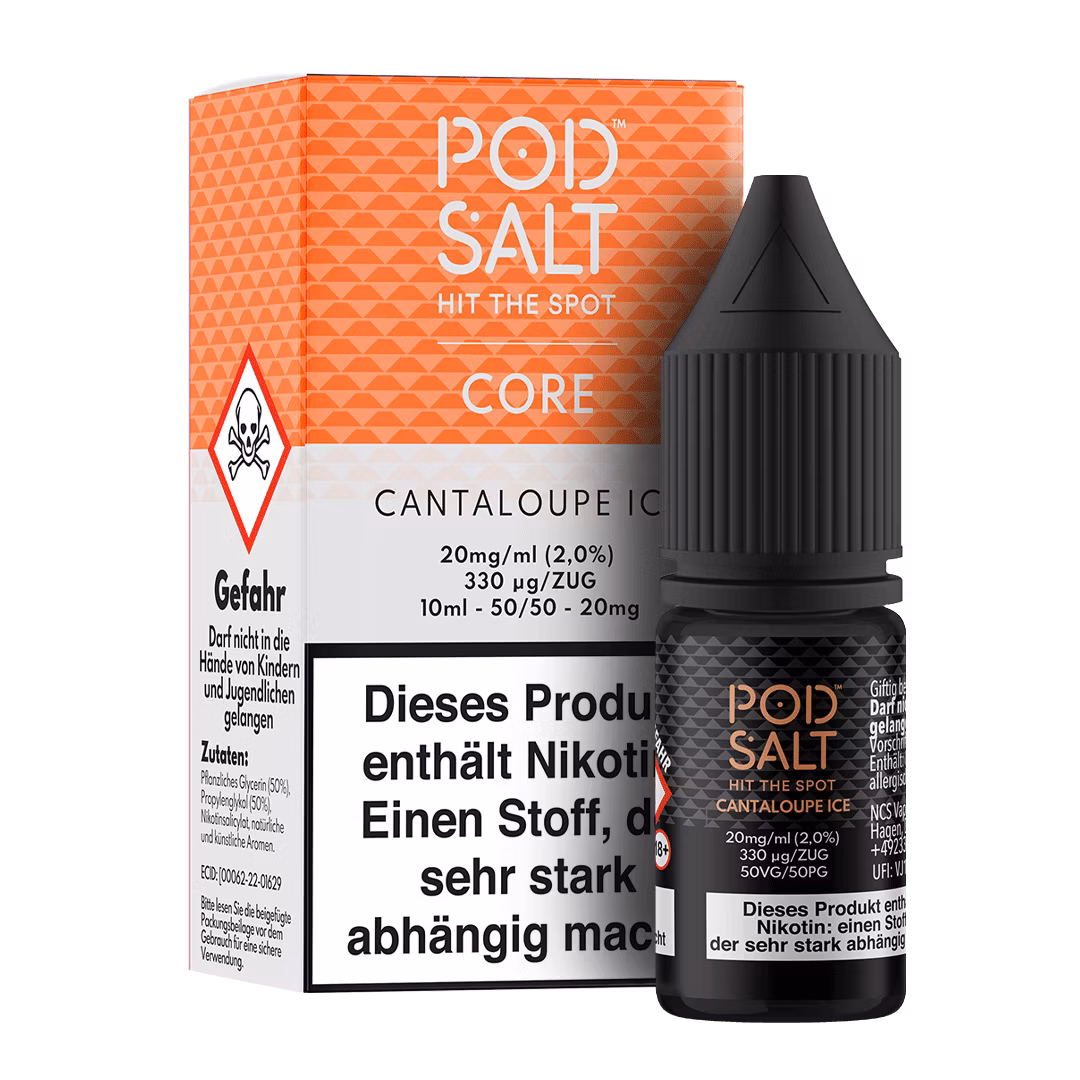 Cantaloupe-Ice_BoxBottle_20mg Pod Salt - Core - Cantaloupe Ice - Nikotinsalz-Liquid - 10ml - 20mg