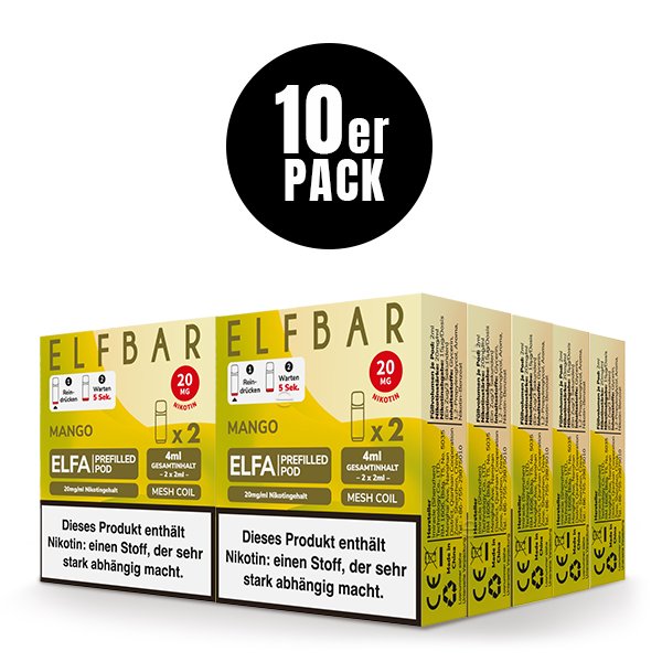 Elfbar - ELFA - Prefilled Pod - (VE= 10 Stück) Displaykarton - Mango | Nikotinsalz-Stärke : 20mg