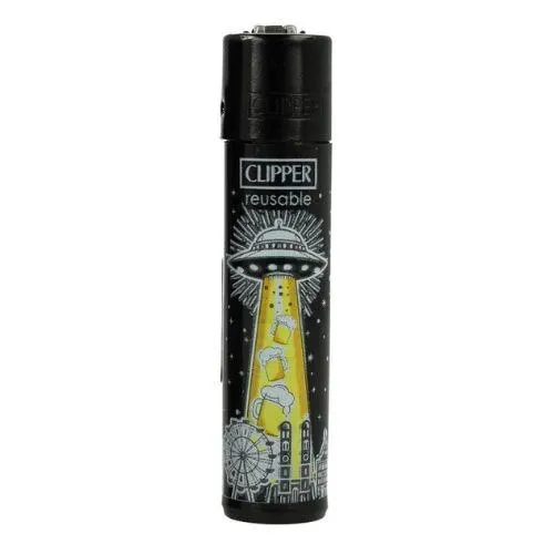 clipper-feuerzeug-ufo-gelb-wiederverwendbar Clipper - Feuerzeug - Ufos 4v4 Ufo und Bier - wiederverwendbar