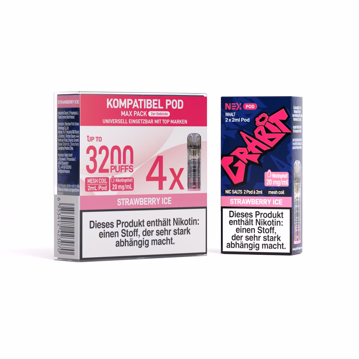 GRABIT - Nex - Prefilled Pod - 2ml - 4er Packung - Strawberry Ice | Nikotinsalz-Stärke : 20mg | Paketgröße : 1er Packung GRABIT - Nex - Prefilled Pod - 2ml - 4er Packung - Strawberry Ice | Nikotinsalz-Stärke : 20mg | Paketgröße : 1er Packung