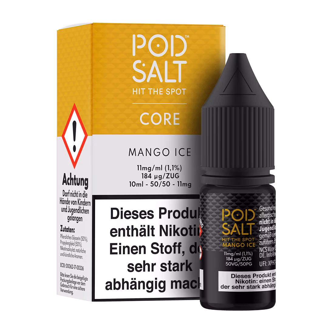 Mango-Ice_BoxBottle_11mg Pod Salt - Core - Mango Ice - Nikotinsalz-Liquid - 10ml - 11mg
