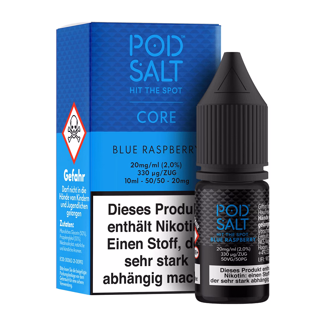 Blue-Raz_BoxBottle_20mg Pod Salt - Core - Blue Raspberry - Nikotinsalz-Liquid - 10ml - 20mg