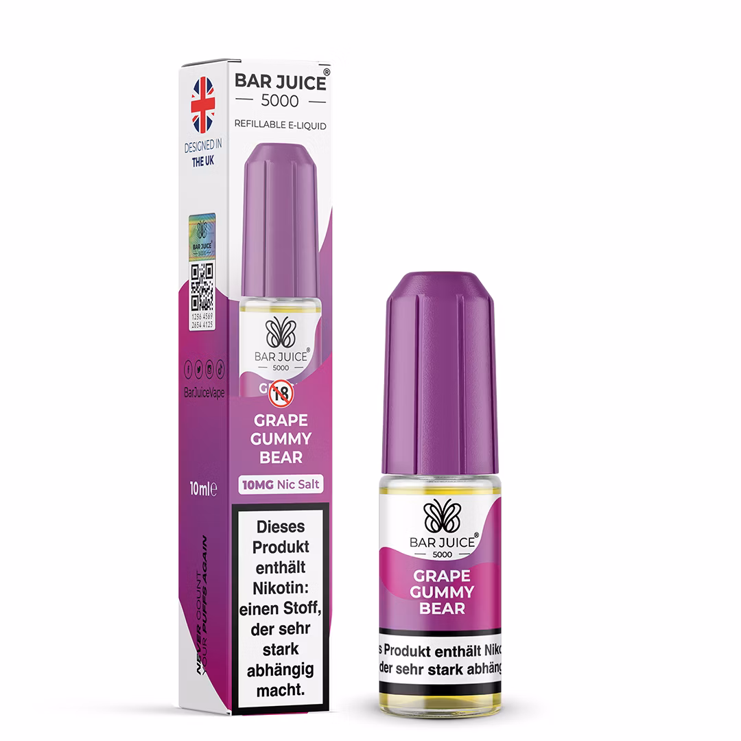 Bar Juice - 5000 - Grape Gummy Bear | Inhalt : 10ml | Nikotinsalz-Stärke : 10mg | Paketgröße : 1er Packung