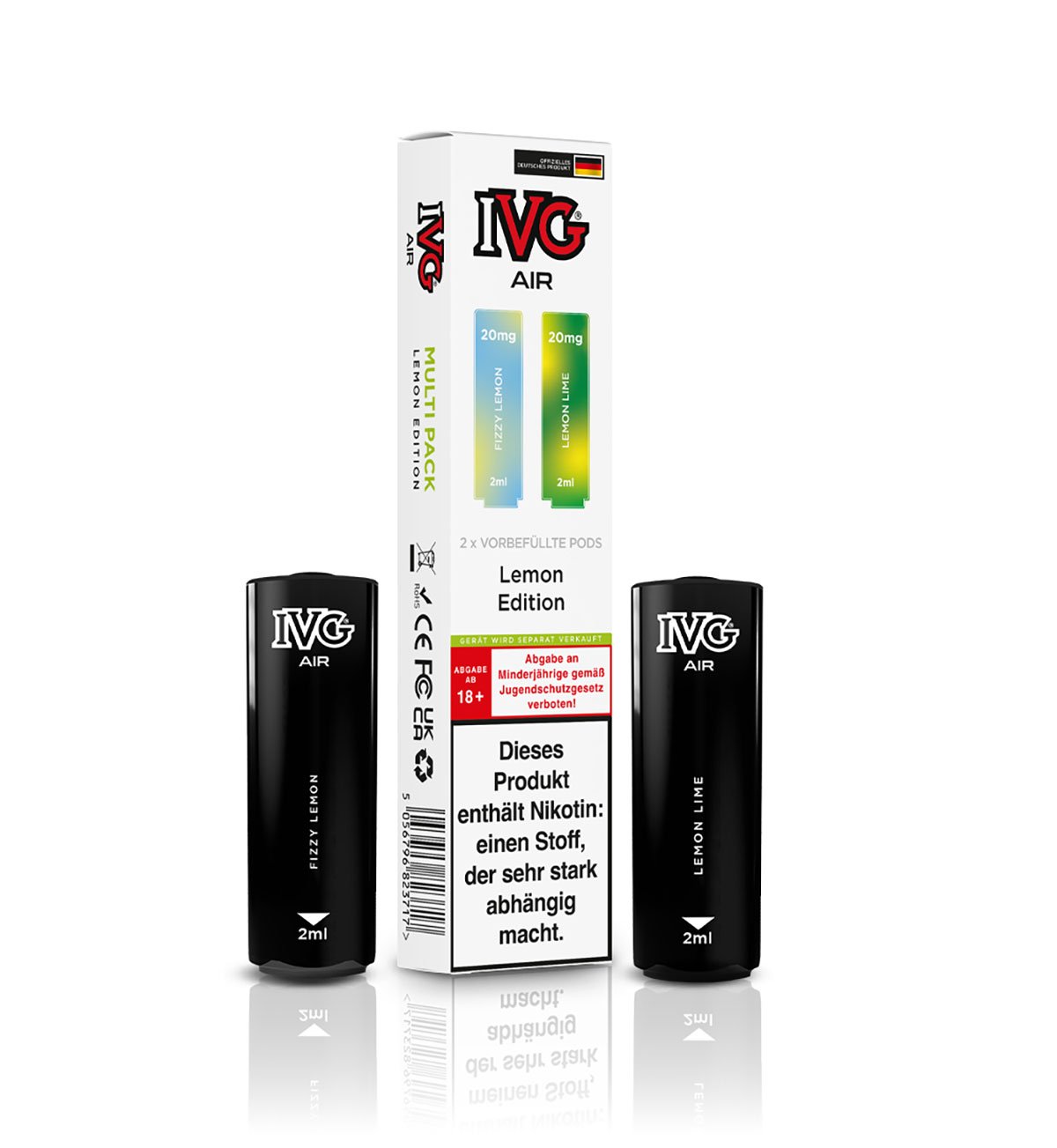 IVG - AIR - Prefilled Pod - Multi Flavour Edition - 2ml - Lemon Edition (Fizzy Lemon & Lemon Lime) | Nikotinsalz-Stärke : 20mg | Paketgröße : 1er Packung IVG - AIR - Prefilled Pod - Multi Flavour Edition - 2ml - Lemon Edition (Fizzy Lemon & Lemon Lime) | Nikotinsalz-Stärke : 20mg | Paketgröße : 1er Packung