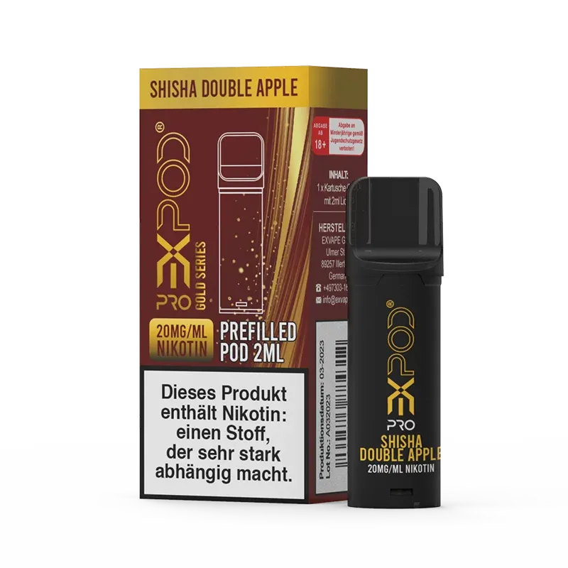 Expod - Pro - Gold Series - Prefilled Pod - Shisha Double Apple | Nikotinsalz-Stärke : 20mg | Paketgröße : 1er Packung