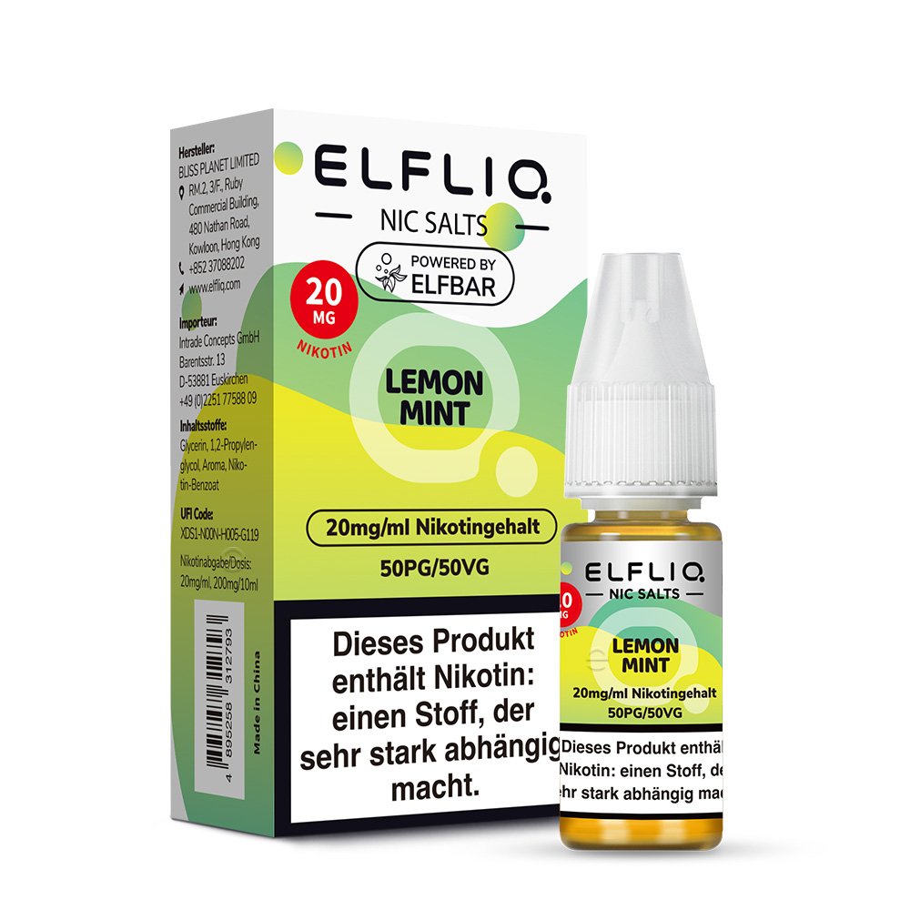 Elfbar - ElfLiq - 10ml - Lemon Mint | Nikotinsalz-Stärke : 20mg Elfbar - ElfLiq - 10ml - Lemon Mint | Nikotinsalz-Stärke : 20mg