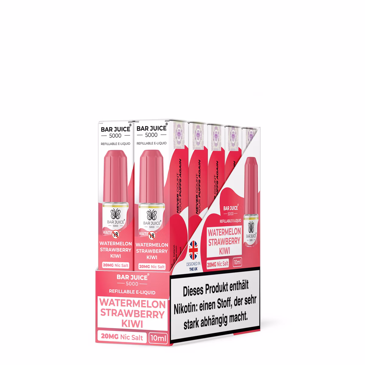 Bar Juice - 5000 - Watermelon Strawberry Kiwi | Inhalt : 10ml | Nikotinsalz-Stärke : 20mg | Paketgröße : 1er Packung Bar Juice - 5000 - Watermelon Strawberry Kiwi | Inhalt : 10ml | Nikotinsalz-Stärke : 20mg | Paketgröße : 1er Packung