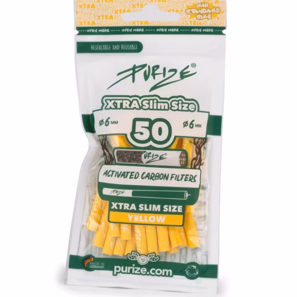 PURIZE - Aktivkohlefilter - XTRA Slime Size - Yellow - 6mm - 50 Stück
