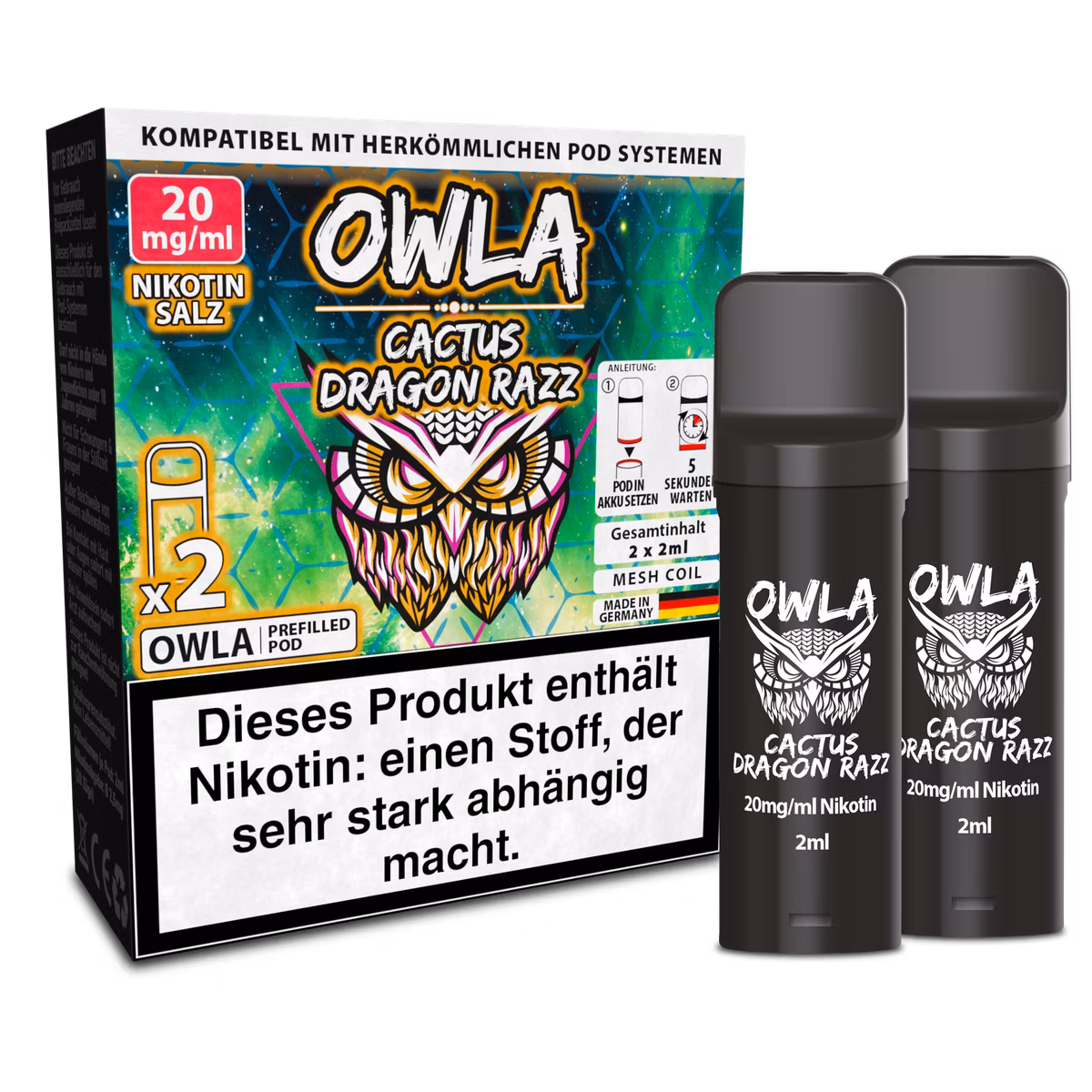 OWLA - Prefilled Pods - Cactus Dragon Razz | Nikotinsalz-Stärke : 20mg | Paketgröße : 1er Packung OWLA - Prefilled Pods - Cactus Dragon Razz | Nikotinsalz-Stärke : 20mg | Paketgröße : 1er Packung