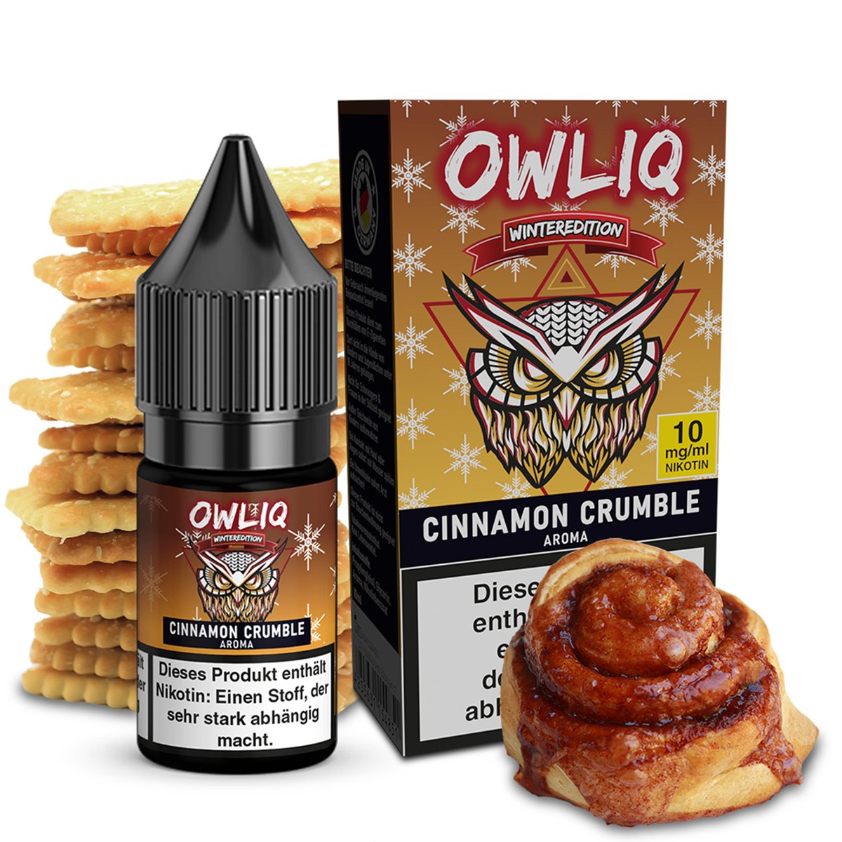 OWLIQ - Winteredition - Nikotinsalz Liquid - 10ml - Cinnamon Crumble | Nikotinsalz-Stärke : 10mg | Paketgröße : 1er Packung