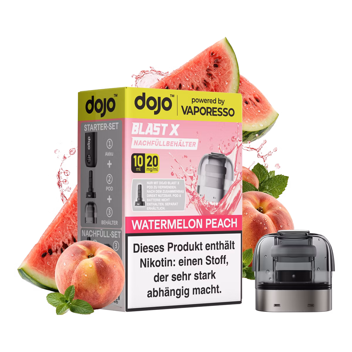 Vaporesso - Dojo Blast X - 10ml Pod Nachfüllbehälter - Watermelon Peach - 20mg
