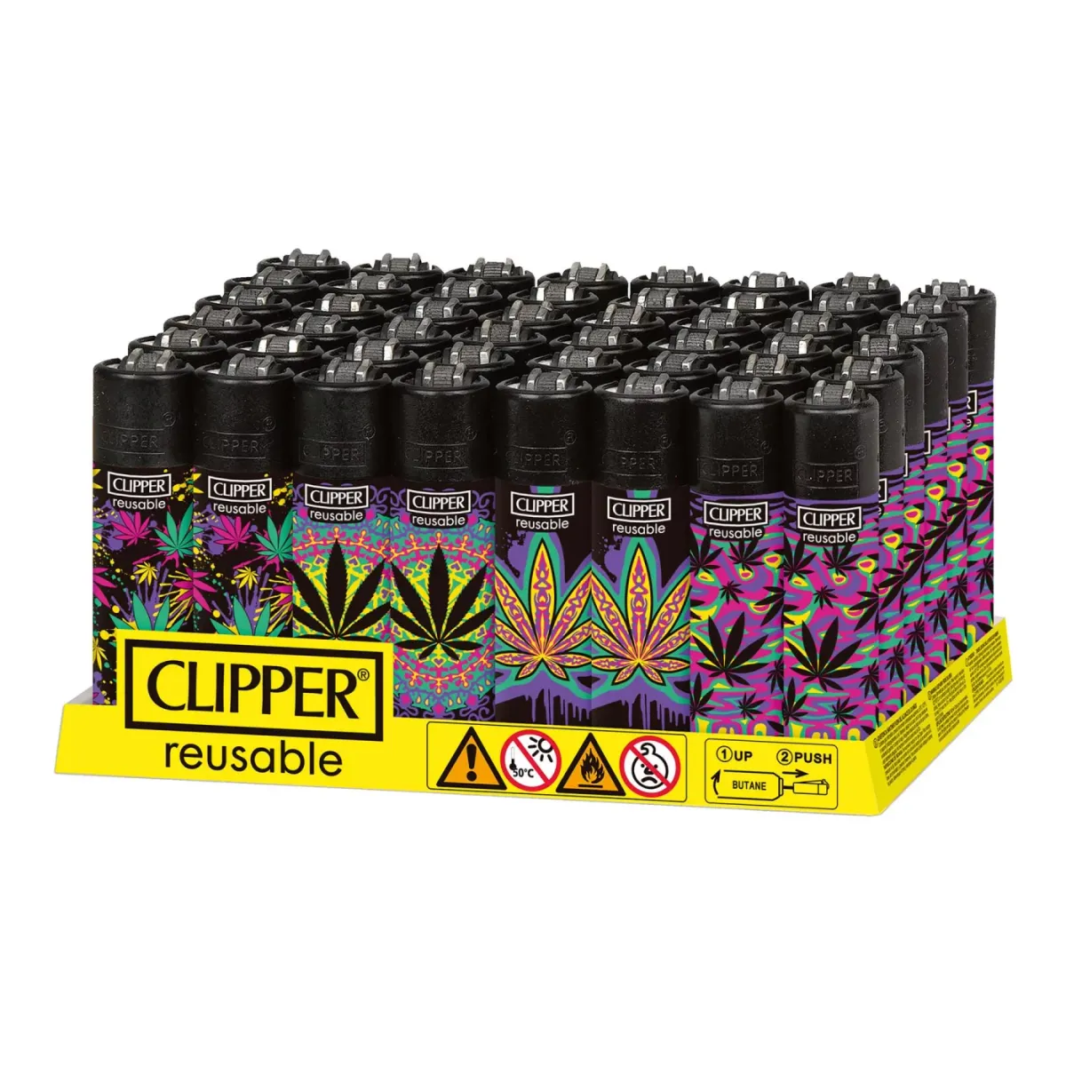 gizeh_9 Clipper - Feuerzeug - Neon Leaves - 2v4 - wiederverwendbar