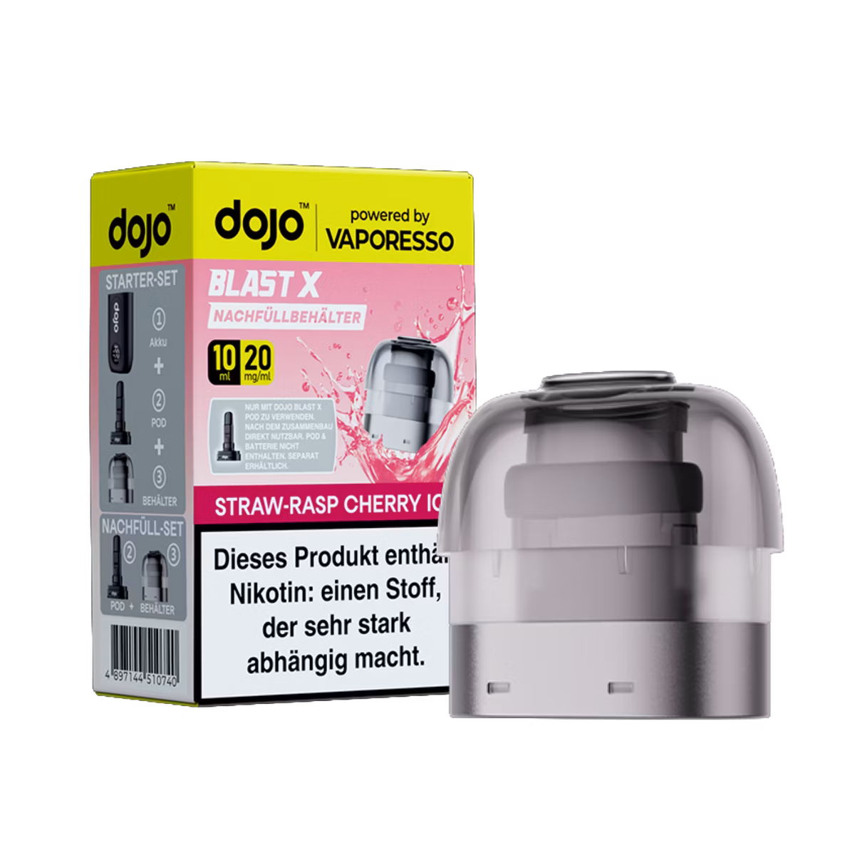 Vaporesso - Dojo Blast X - 10ml Pod Nachfüllbehälter - Straw-Raspberry Cherry Ice - 20mg