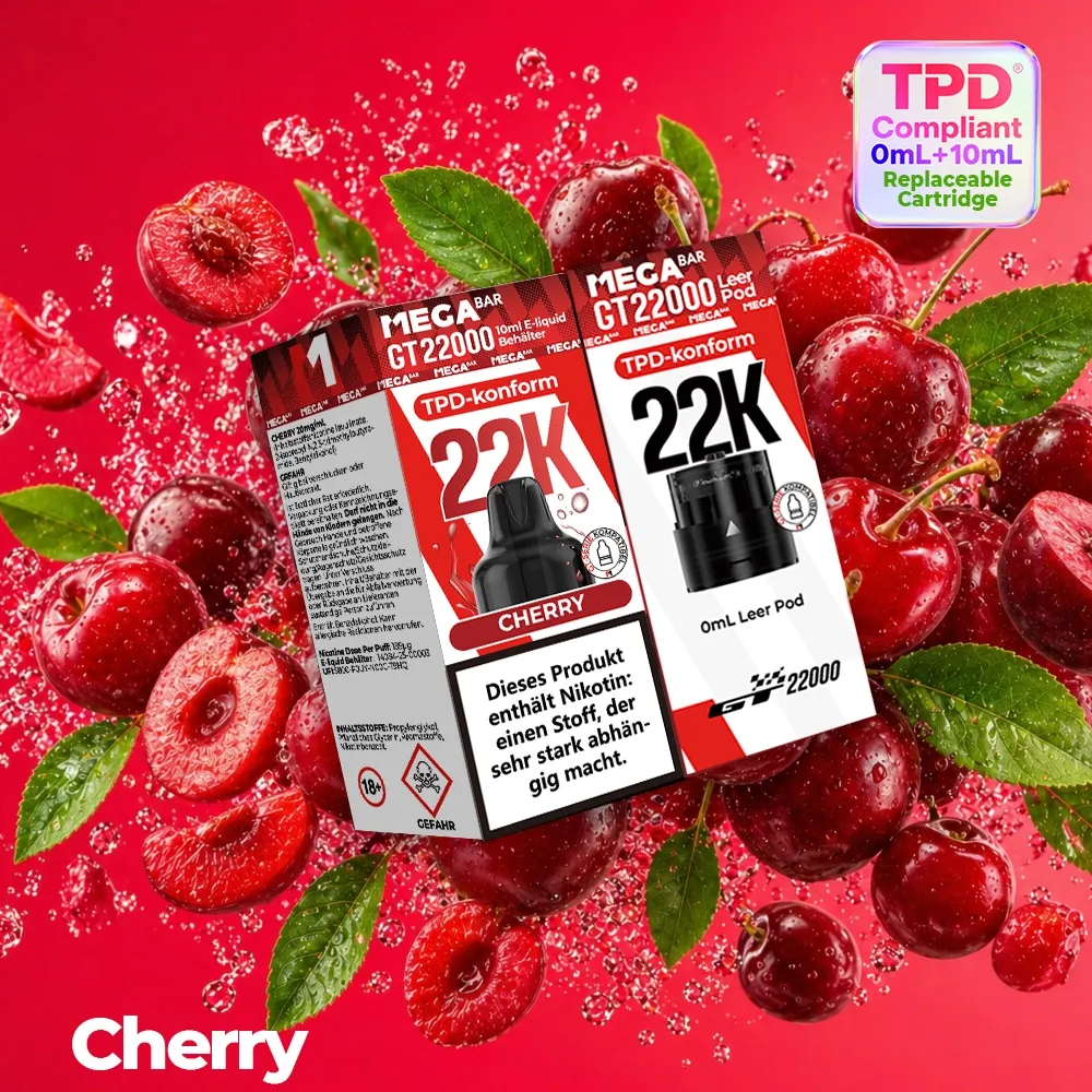 MegaBar GT22000 Leer Pod & 10ml E-Liquid Behälter Cherry 20mg