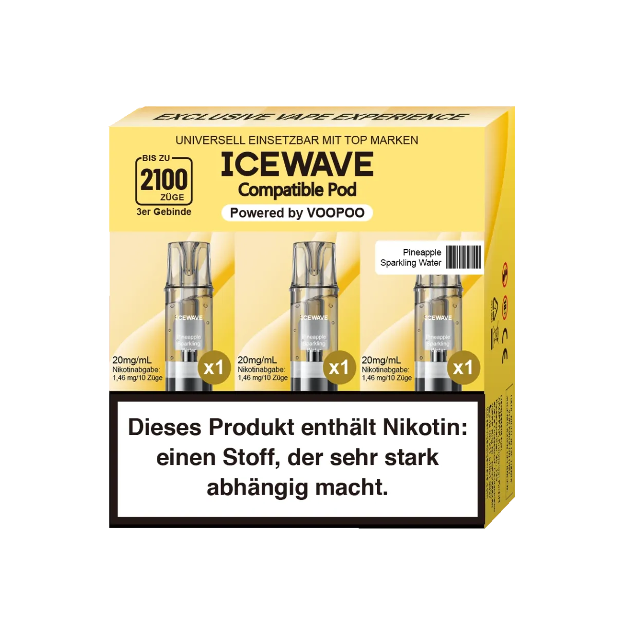 ICEWAVE - Prefilled Pod - 2ml - 3er Pack - Pineapple Sparkling Water ICEWAVE - Prefilled Pod - 2ml - 3er Pack - Pineapple Sparkling Water