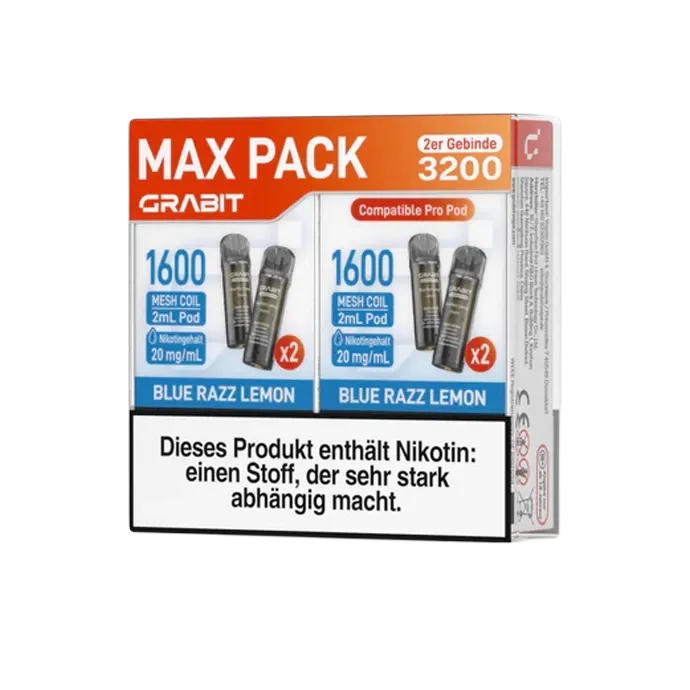 GRABIT - Pro - Prefilled Pod - Blue Razz Lemon - Max Pack - 4er Packung - 2ml GRABIT - Pro - Prefilled Pod - Blue Razz Lemon - Max Pack - 4er Packung - 2ml
