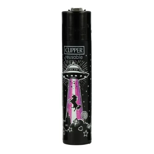 clipper-feuerzeug-ufo-rosa-wiederverwendbar Clipper - Feuerzeug - Ufos 3v4 Ufo und Einhorn - wiederverwendbar