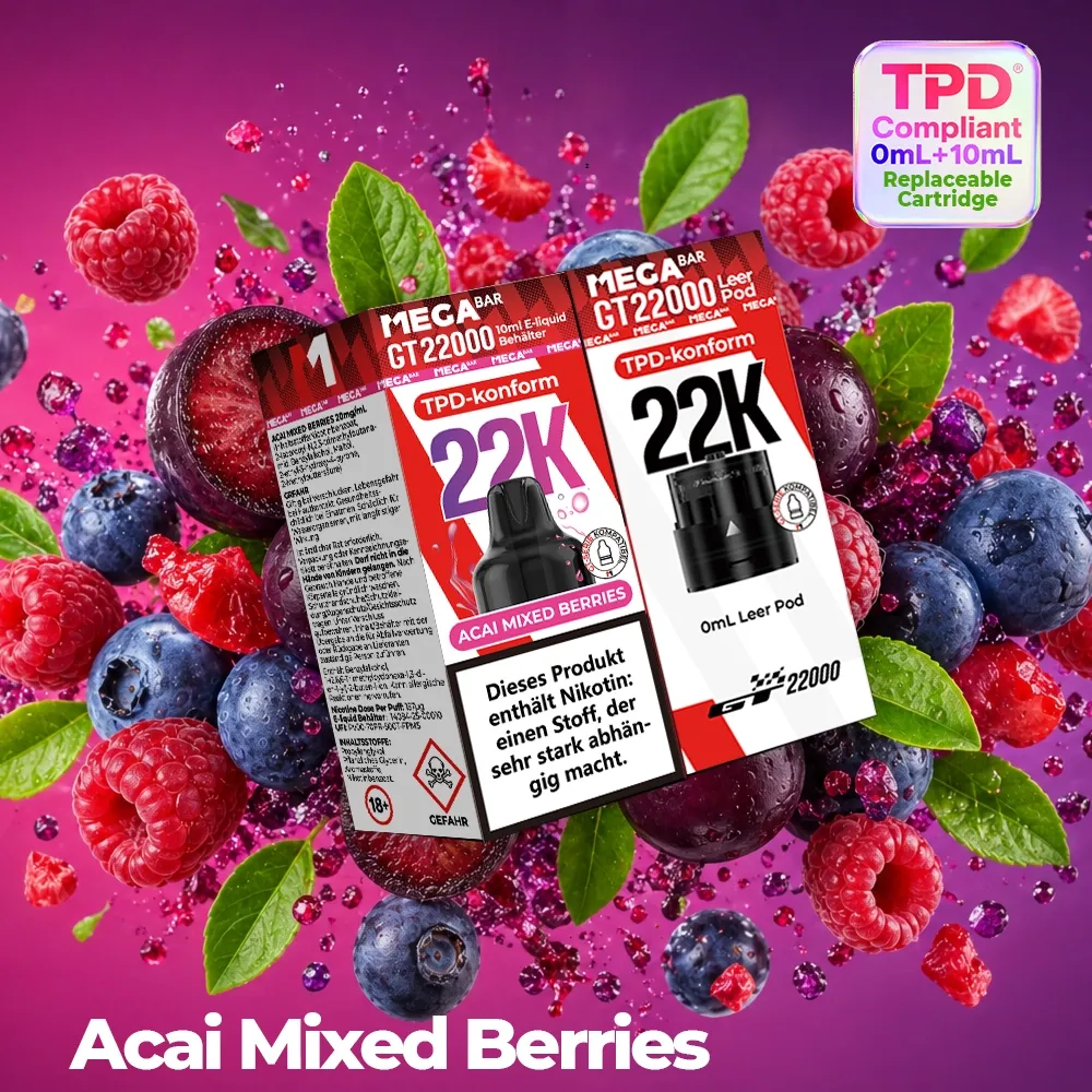 MegaBar GT22000 Leer Pod & 10ml E-Liquid Behälter Acai Mixed Berries 20mg