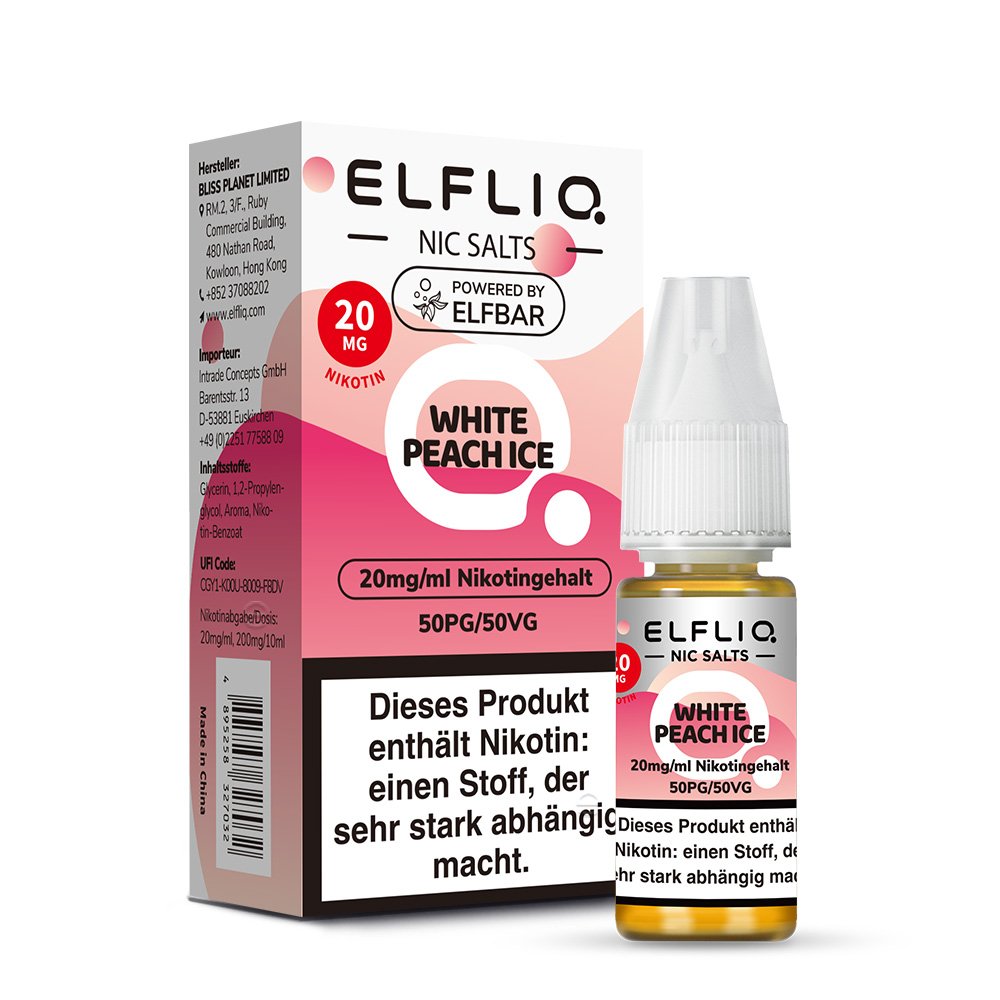Elfbar - ElfLiq - 10ml - White Peach Ice | Nikotinsalz-Stärke : 20mg Elfbar - ElfLiq - 10ml - White Peach Ice | Nikotinsalz-Stärke : 20mg