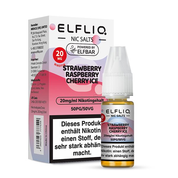Elfbar - ElfLiq - 10ml - Strawberry Raspberry Cherry Ice | Nikotinsalz-Stärke : 20mg