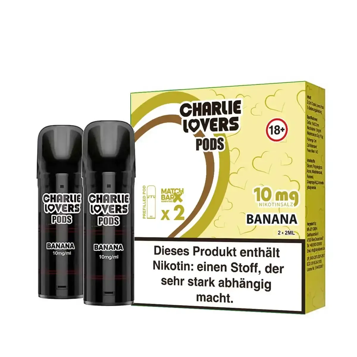 Charlie Lovers - Prefilled Pods - 2ml - 2er Pack - Banana 10mg Charlie Lovers - Prefilled Pods - 2ml - 2er Pack - Banana 10mg
