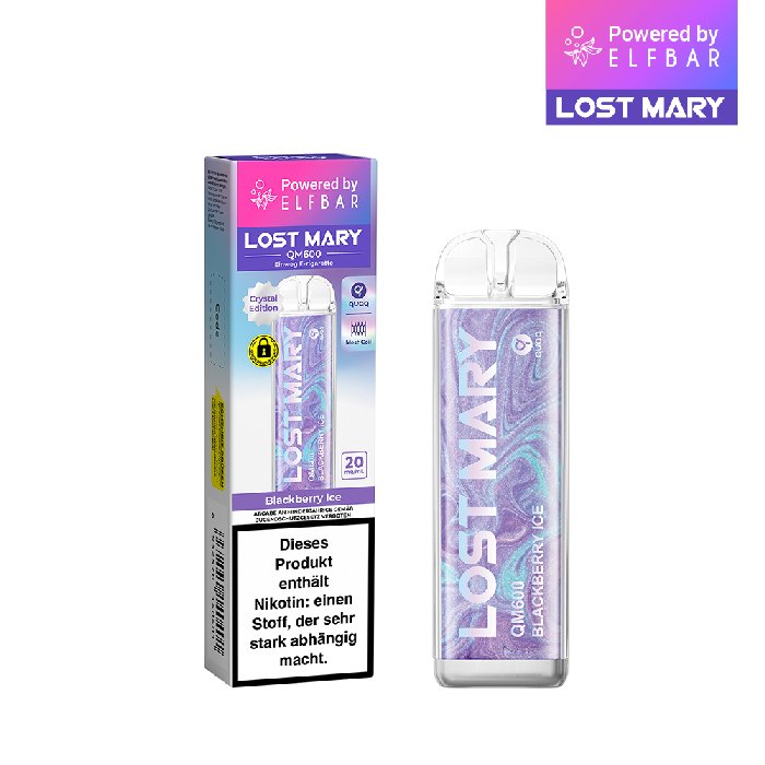 Lost Mary - QM600 - Einweg E-Zigarette - Blackberry Ice | Nikotinsalz-Stärke : 20mg | Paketgröße : 1er Packung