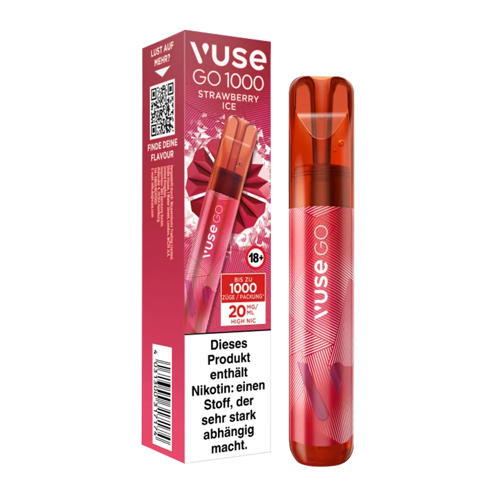 Vuse - Go 1000 - Einweg E-Zigarette - Strawberry Ice | Nikotinsalz-Stärke : 20mg Vuse - Go 1000 - Einweg E-Zigarette - Strawberry Ice | Nikotinsalz-Stärke : 20mg