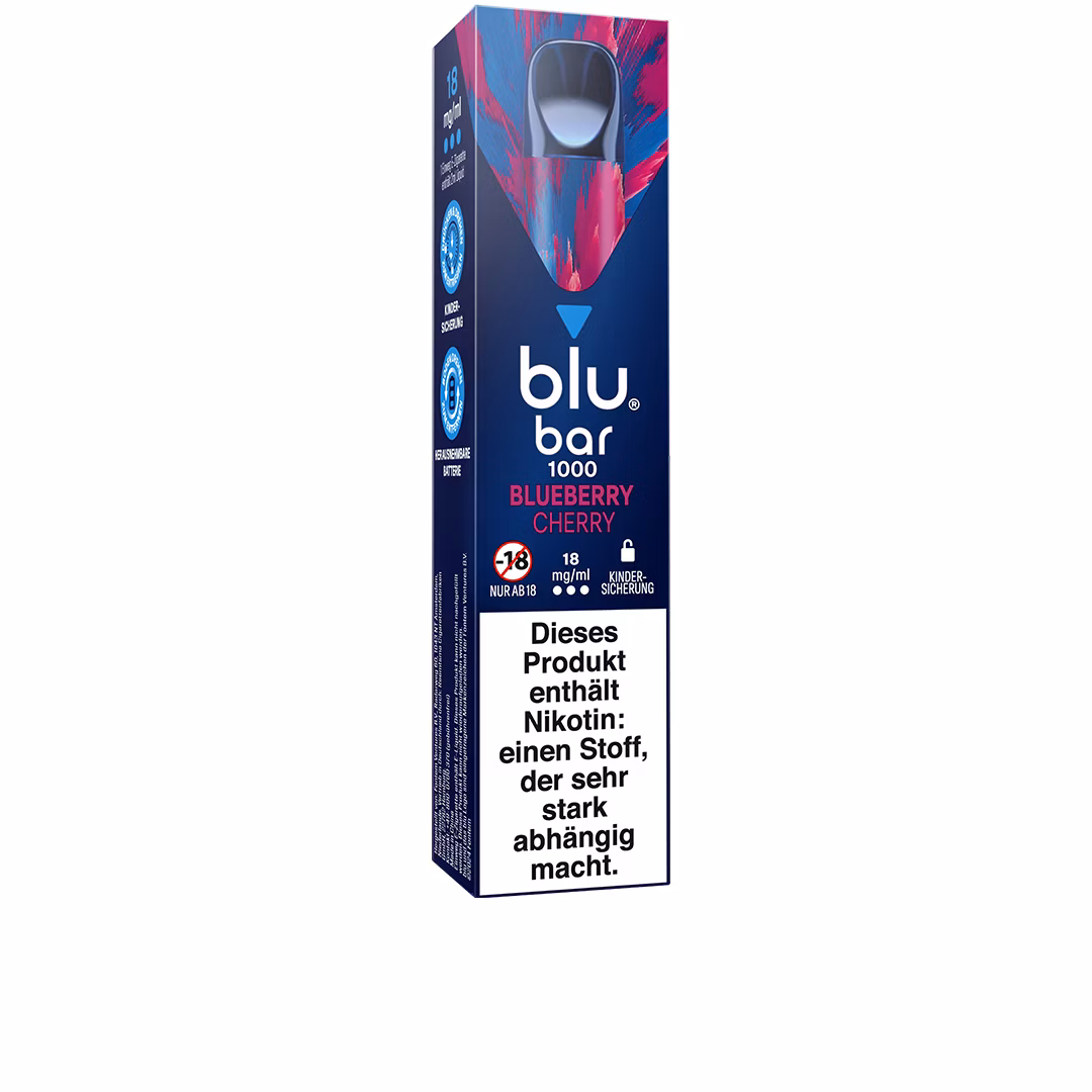 Blu Bar - 1000 Einweg-E-Zigaretten - Blueberry Cherry | Nikotinsalz-Stärke : 18mg