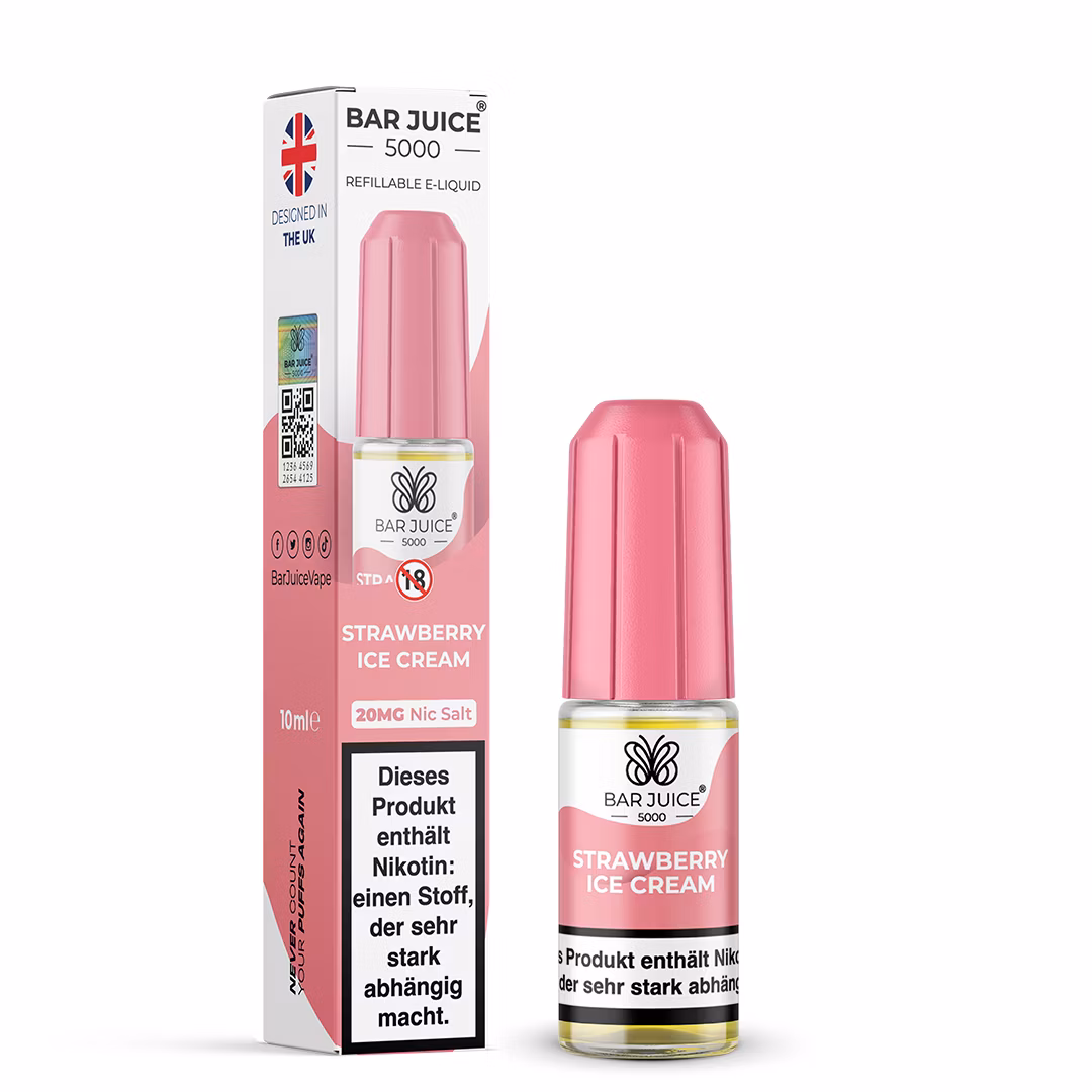 Bar Juice - 5000 - Strawberry Ice Cream | Inhalt : 10ml | Nikotinsalz-Stärke : 20mg | Paketgröße : 1er Packung