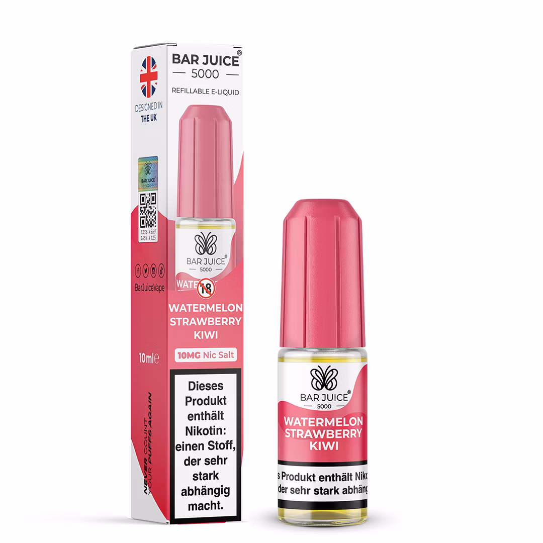 Bar Juice - 5000 - Watermelon Strawberry Kiwi | Inhalt : 10ml | Nikotinsalz-Stärke : 10mg | Paketgröße : 1er Packung Bar Juice - 5000 - Watermelon Strawberry Kiwi | Inhalt : 10ml | Nikotinsalz-Stärke : 10mg | Paketgröße : 1er Packung