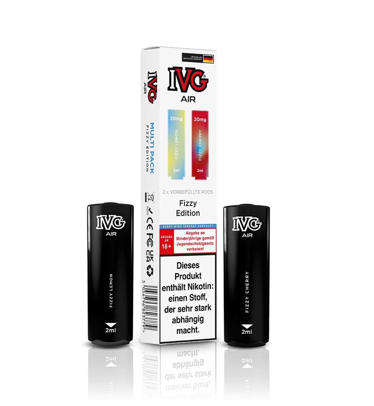 IVG - AIR - Prefilled Pod - Multi Flavour Edition - 2ml - Fizzy Edition (Fizzy Lemon & Fizzy Cherry) | Nikotinsalz-Stärke : 20mg | Paketgröße : 1er Packung IVG - AIR - Prefilled Pod - Multi Flavour Edition - 2ml - Fizzy Edition (Fizzy Lemon & Fizzy Cherry) | Nikotinsalz-Stärke : 20mg | Paketgröße : 1er Packung