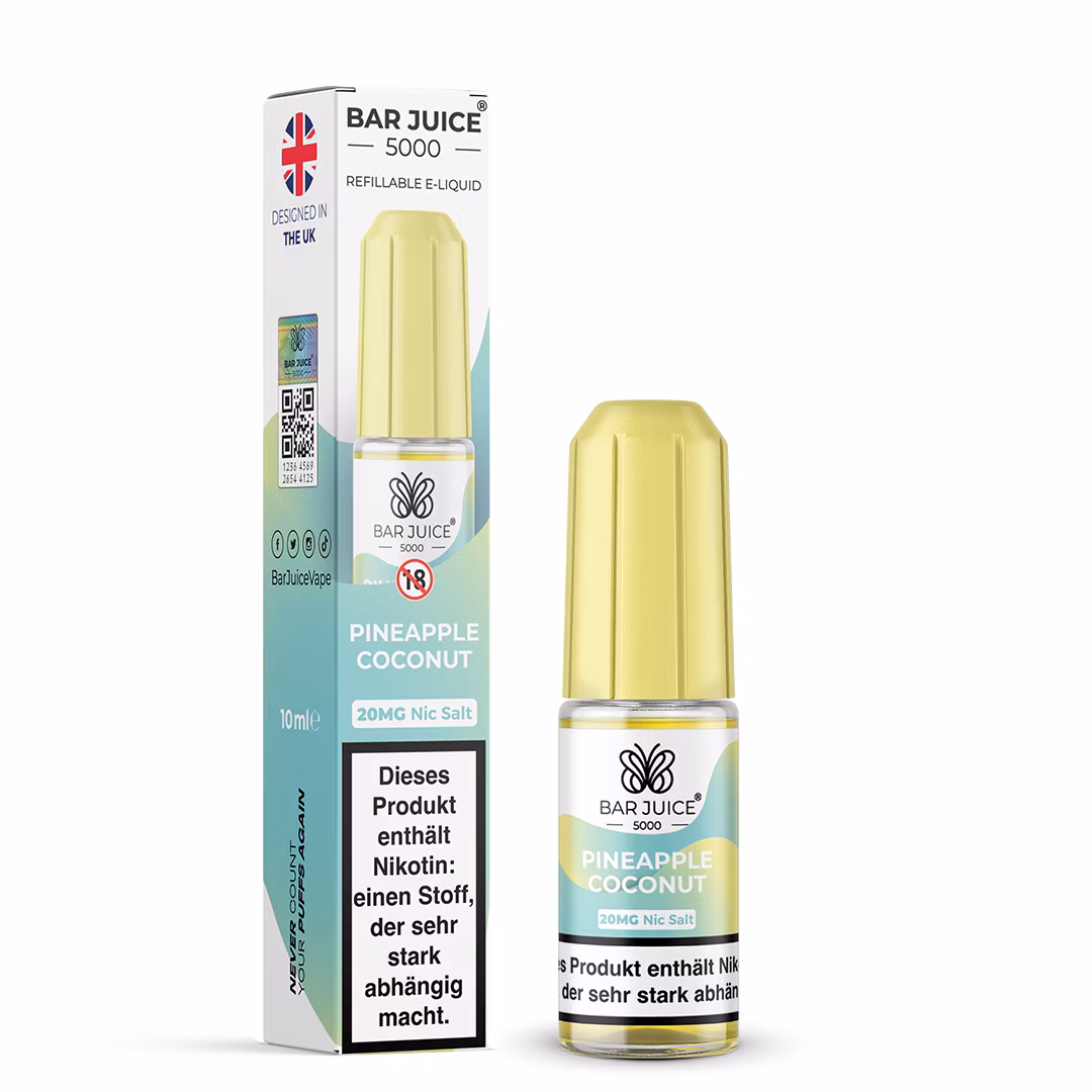 Bar Juice - 5000 - Pineapple Coconut | Inhalt : 10ml | Nikotinsalz-Stärke : 20mg | Paketgröße : 1er Packung