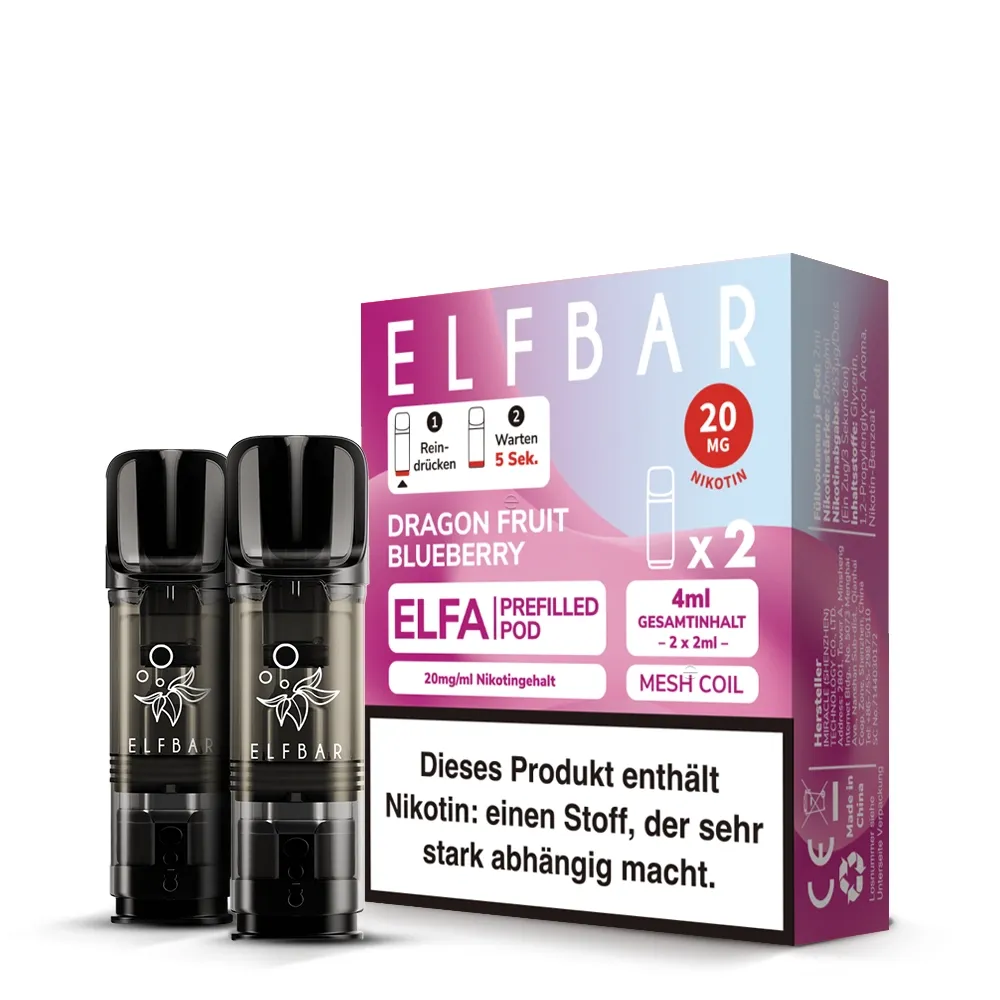 Elfbar - ELFA - Prefilled Pod - 2ml - 2er Pack - Dragon Fruit Blueberry Elfbar - ELFA - Prefilled Pod - 2ml - 2er Pack - Dragon Fruit Blueberry