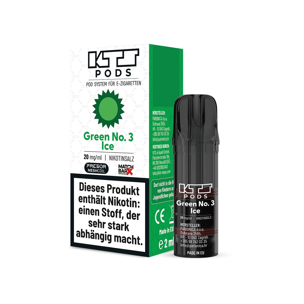 KTS - Prefilled Pod - Green No.3 Ice - 2ml - 20mg - 1er Paket