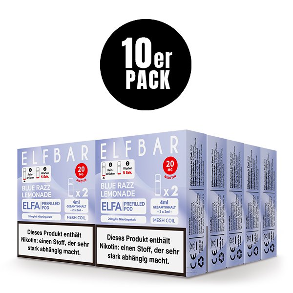 Elfbar - ELFA - Prefilled Pod - (VE= 10 Stück) Displaykarton - Blue Razz Lemonade | Nikotinsalz-Stärke : 20mg
