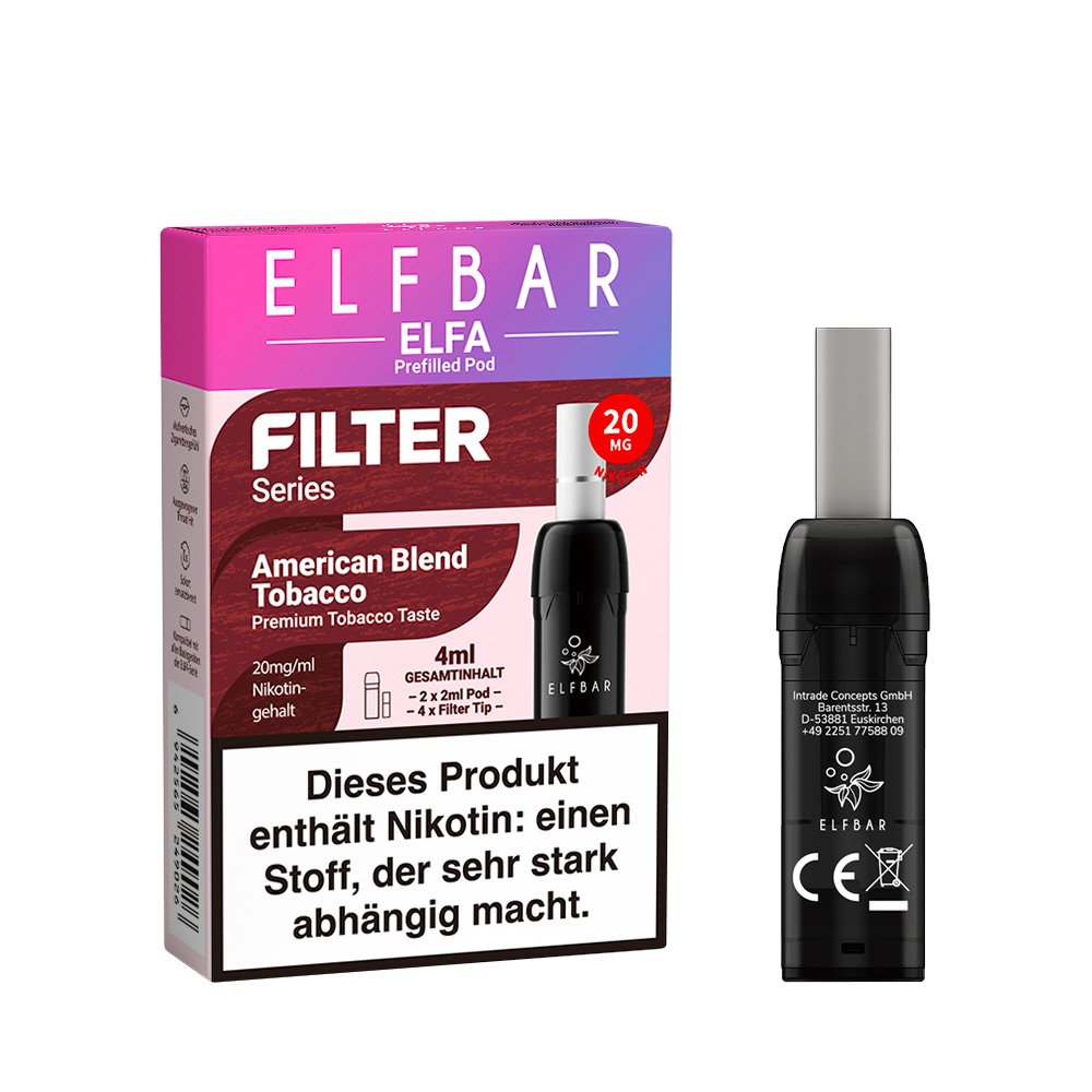 Elfbar - ELFA - Prefilled Pod - Filter Series - American Blend Tobacco - 20mg - 2er Pack Elfbar - ELFA - Prefilled Pod - Filter Series - American Blend Tobacco - 20mg - 2er Pack