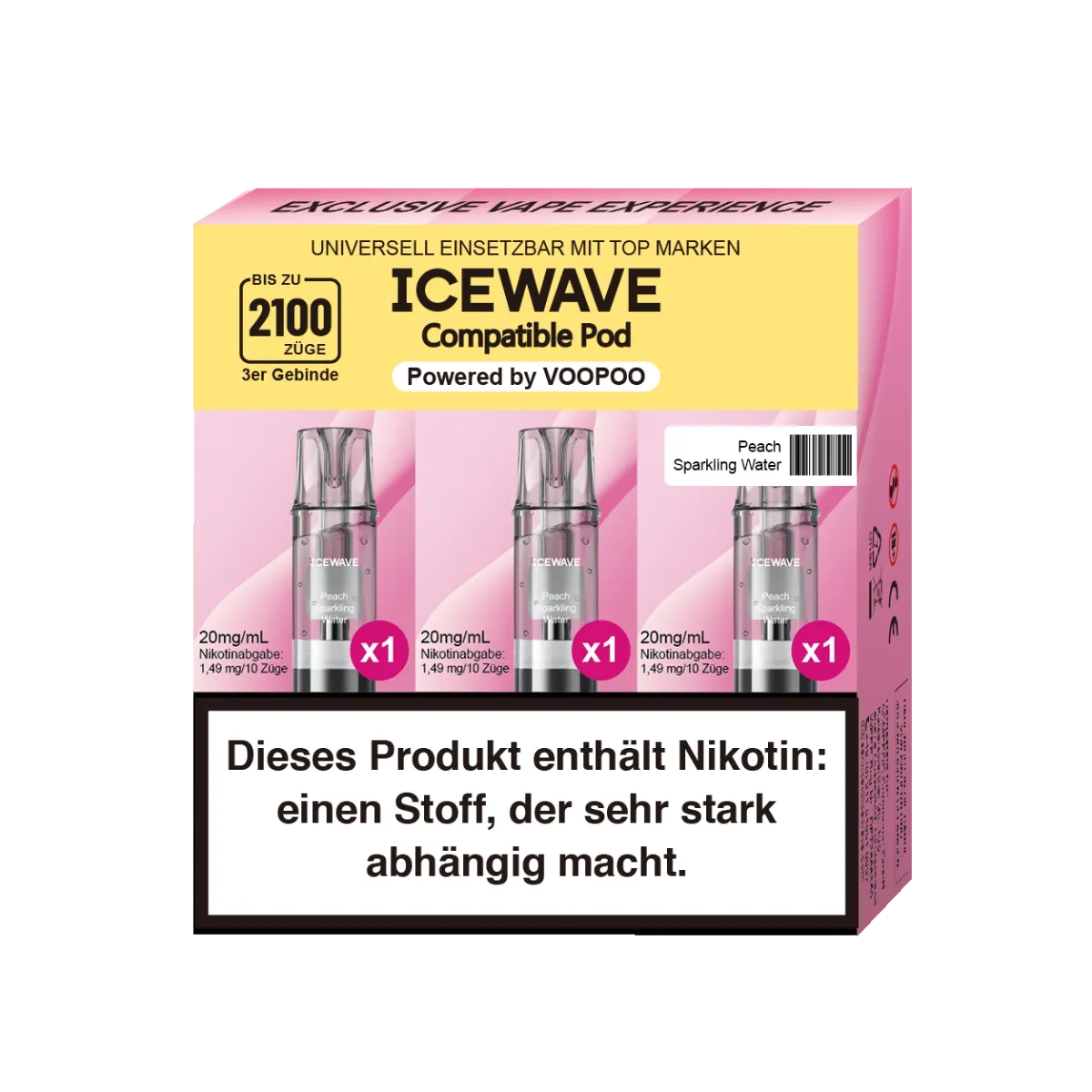 ICEWAVE - Prefilled Pod - 2ml - 3er Pack - Peach Sparkling Water ICEWAVE - Prefilled Pod - 2ml - 3er Pack - Peach Sparkling Water