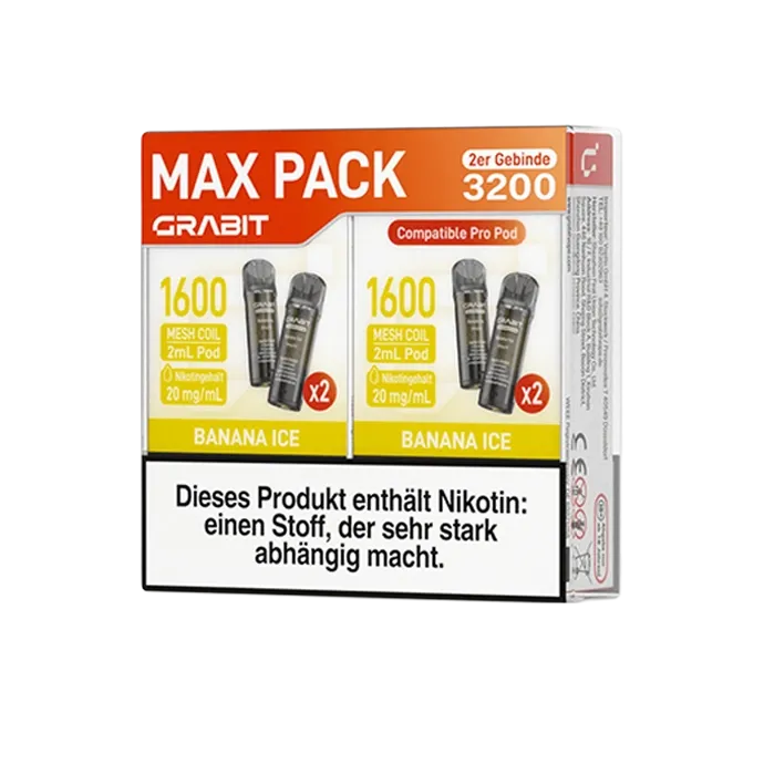GRABIT - Pro - Prefilled Pod - Banana Ice - Max Pack - 4er Packung - 2ml GRABIT - Pro - Prefilled Pod - Banana Ice - Max Pack - 4er Packung - 2ml