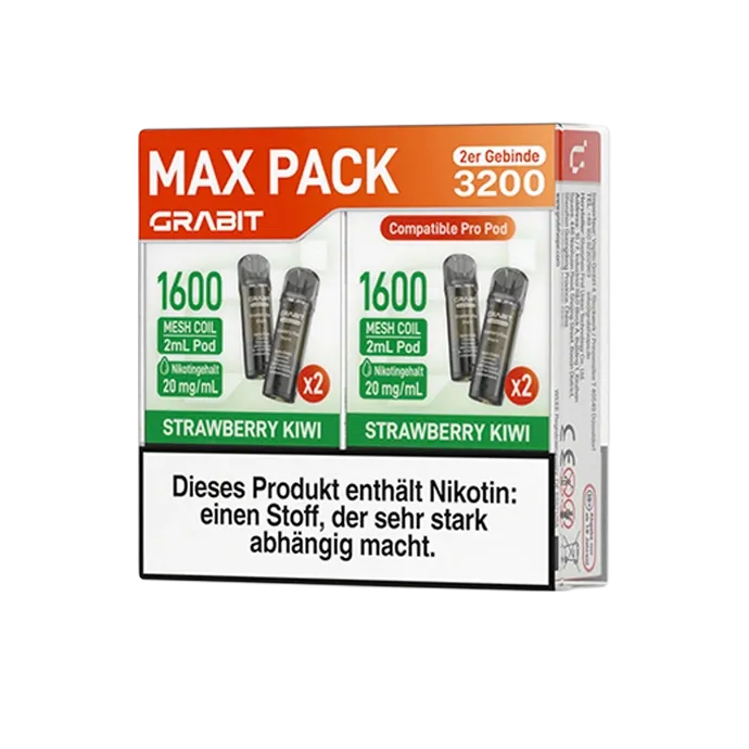 GRABIT - Pro - Prefilled Pod - Strawberry Kiwi - Max Pack - 4er Packung - 2ml GRABIT - Pro - Prefilled Pod - Strawberry Kiwi - Max Pack - 4er Packung - 2ml