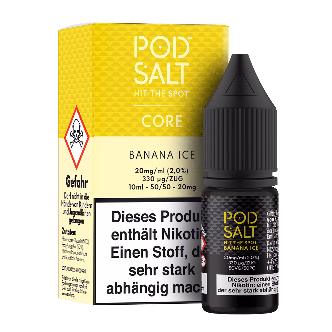 Banana-Ice_BoxBottle_20mg Pod Salt - Core - Banana Ice - Nikotinsalz-Liquid - 10ml - 20mg